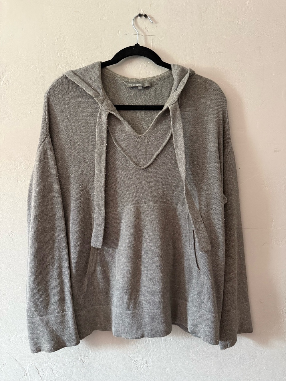 27 miles Malibu Cozy Linen Gray Hooded Women's Sweater